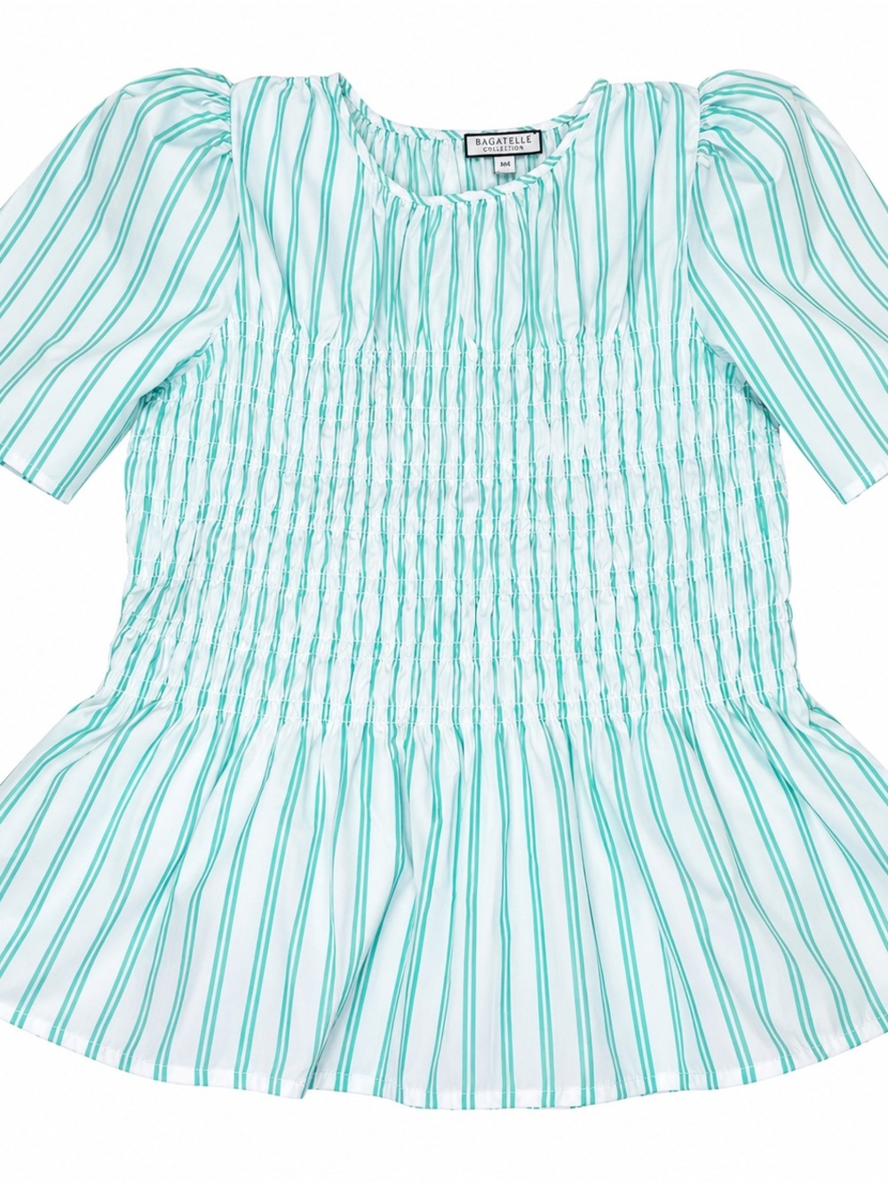 bagatelle Mint and White Stripe Smocked Peplum Top
